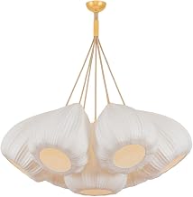 Hudson Valley Lighting Livonia 7-Light Chandelier | Natural & Vogue Style | Vintage Gold Leaf Finish | Made of Textile | Damp-Rated for Bathroom Use | Adjustable Hang Height 44-171" | 6540-VGL