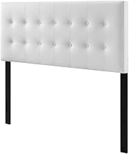Furnifact White Upholstered Vinyl Full Headboard, Durable Vinyl Material, Stylish, Comfortable, Easy to Install, Adds Elegant Touch to Bedroom Decor