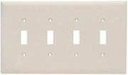 Legrand Pass & Seymour TPJ4LA Trademaster Jumbo Oversized Unbreakable Nylon Wall Plate, 4 Gang, Four Toggle Cover, Light Almond (1 Count)