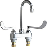 Chicago Faucets 895-319CP Chrome Manual Deck Mounted 4" Centerset Utility Faucet with Rigid/Swing Gooseneck Spout and Wrist Blade Handles 895-319