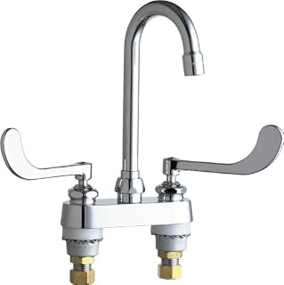 Chicago Faucets 895-319CP Chrome Manual Deck Mounted 4" Centerset Utility Faucet with Rigid/Swing Gooseneck Spout and Wrist Blade Handles 895-319