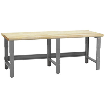 36 x 120 x 30 to 36 in. Adjustable Height Roosevelt Workbenches with 1.75 in. Thick Solid Maple Lacquered Butcher Block & Round Front Edge Top Gray by BenchPro – Model