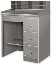Single Pedestal Shop Desk w/ Filing Cabinet, 39"W x 24"D x 53-1/2"H, Gray
