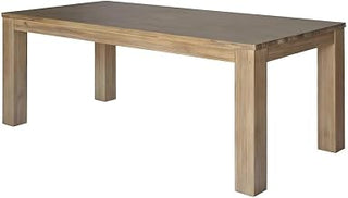 Furnifact Solid Acacia Wood Dining Table with NC-Coated Trestle Base, Rectangular Kitchen Table for Farmhouse Dining Room, Brushed Smoke