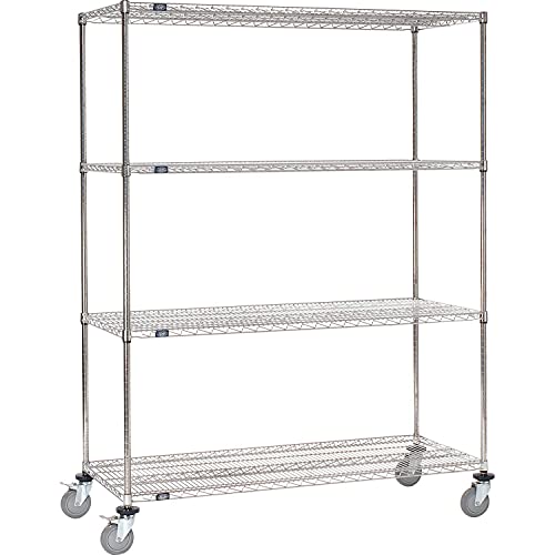 Stainless Steel Wire Shelf Truck by Nexel – 48"L x 18"W x 69"H, 12-Gauge Steel, Gray, Model C18486PSB4