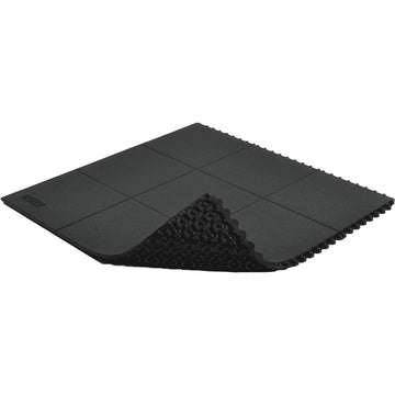 Industrial Anti Fatigue Mat Interlocking Floor Tiles - Black 3'x3' Modular Standing Pad Puzzle Mats Designed for Custom Stress Mats for Standing at Work - 1 Tile - Natural Rubber