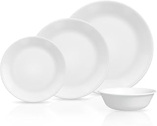 Corelle Vitrelle 8-Piece Service for 2 Dinnerware Set, Triple Layer Glass and Chip Resistant, Lightweight Round Plates and Bowls Set, Winter Frost White