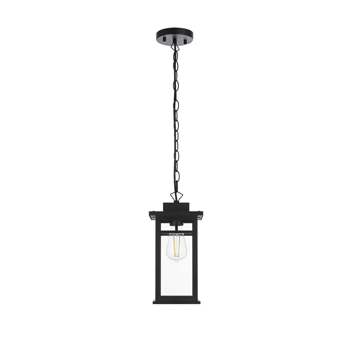 Mercer One Light Outdoor Pendant Black by Lighting Design – Iron, Black, Model OD313H14BK