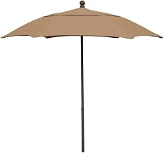 Fiberbuilt 7.5' Hex Patio Umbrella 6 Rib Push Up Champagne Bronze with Beige Spun Poly Canopy