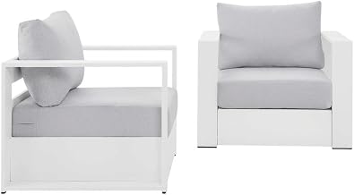 White 2-Piece Outdoor Armchair Set, Powder-Coated Aluminum Frame, Comfortable Cushions, Modern Design, Weather-Resistant Materials
