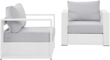 White 2-Piece Outdoor Armchair Set, Powder-Coated Aluminum Frame, Comfortable Cushions, Modern Design, Weather-Resistant Materials