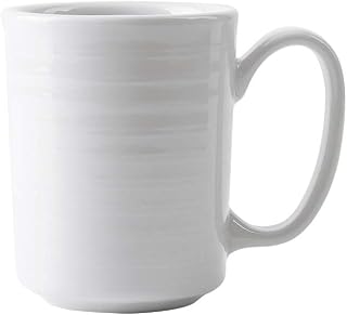 Tuxton China FPM-080 Mug, 8 oz., 3" Diameter x 3-3/4"H, With Large Handle, Microwave and Dishwasher Safe, Oven Proof, Fully Vitrified, Embossed Edge, Pacifica, Porcelain White, Pack of 12