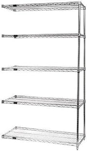 QUANTUM STORAGE SYSTEMS AD86-2472S-5 Wire Shelves Add-On Kit for WR86-2472S-5 Stainless Steel 5 Shelves 86" H x 72" W x 24" D