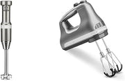 KitchenAid Variable Speed Corded Hand Blender KHBV53, Contour Silver & 6 Speed Hand Mixer with Flex Edge Beaters - KHM6118, 6 Speed w/Flex Edge Beaters, Contour Silver