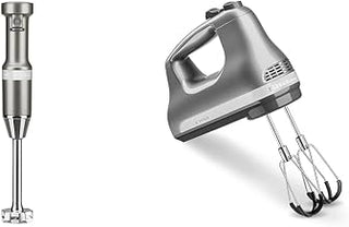 KitchenAid Variable Speed Corded Hand Blender KHBV53, Contour Silver & 6 Speed Hand Mixer with Flex Edge Beaters - KHM6118, 6 Speed w/Flex Edge Beaters, Contour Silver