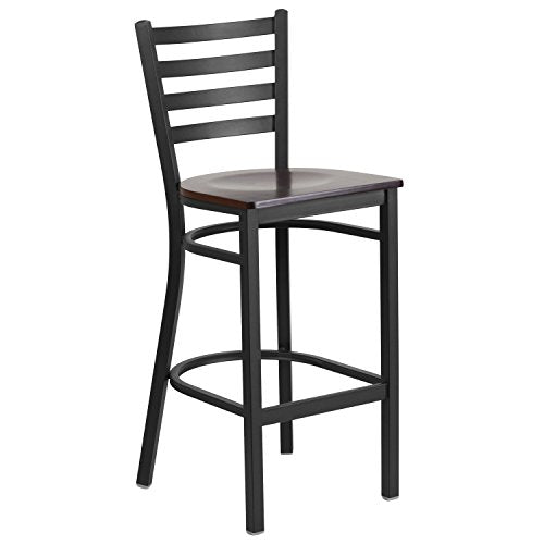 Flash Furniture Walnut Wood Seat/Black Metal Frame / Set of 1 / Traditional Barstools