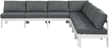Gray Fabric Outdoor Patio Modular Sectional, Cushioned Seat and Back, Weather-Resistant Upholstery, Comfortable Outdoor Living