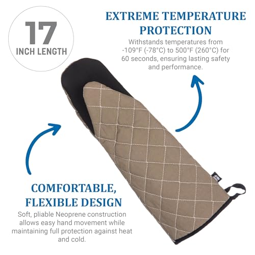 San Jamar Puppet Style / 17" Length / Tan Oven Mitts