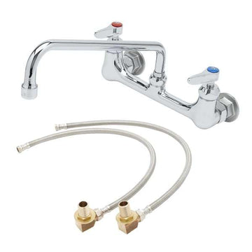 T&S Brass B-0231-CR-KIT Wall Mount Base Faucet – 1/2"NPT Male Inlets, Ceramic Cartridges, 12" Swing Nozzle, 8"