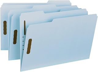 SMEAD 100% Recycled Pressboard Fastener File Folder, 2 Fasteners, 1/3-Cut Tab, 1" Expansion, Legal Size, Blue, 25 per Box (20000) (Pack of 5)