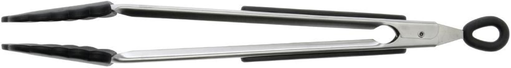 TableCraft CW404 Serving Tongs, 13-1/2"Long, Locking Feature, Stainless Steel Handle, Silicone Head, Black