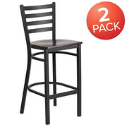 Flash Furniture Walnut Wood Seat/Black Metal Frame / Set of 2 / Traditional Barstools