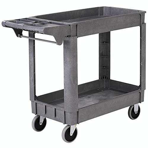 Deluxe Small 2 Shelf Plastic Utility & Service Cart 5" Rubber Casters by Global Industrial – Plastic, Gray, Model 242080