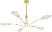 Hudson Valley Lighting Tenafly 5-Light Chandelier | Aged Brass Floral Fixture with Piastre White Swirl Glass Shades | Elegant Modern Bloom-Inspired Design | 4905-AGB
