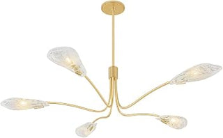 Hudson Valley Lighting Tenafly 5-Light Chandelier | Aged Brass Floral Fixture with Piastre White Swirl Glass Shades | Elegant Modern Bloom-Inspired Design | 4905-AGB