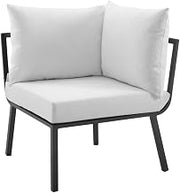 Gray Aluminum Corner Chair with Cushioned Seat and Armrests, Powder-Coated Frame, Modular Outdoor Patio Lounge Seating for Garden Deck