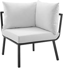 Gray Aluminum Corner Chair with Cushioned Seat and Armrests, Powder-Coated Frame, Modular Outdoor Patio Lounge Seating for Garden Deck