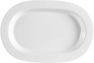 CAC China RCN-93 Clinton Rolled Edge 12-Inch by 8-Inch Super White Porcelain Rectangular Platter, Box of 12