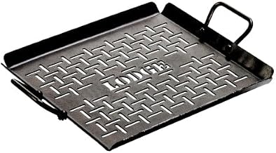 Lodge Pre-Seasoned Carbon Steel Grilling Basket, 12 Inches | Carbon Steel Grilling Pan with Perforated Surface for Flame-Kissed Flavor, Made in USA, 12 Inch, Non-Toxic, Made in USA