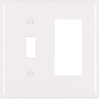 Legrand Pass & Seymour SP126WU Plastic Wall Plate, 2 Gang, Combination One Toggle Switch and One Decorator Rocker GFCI, White (1 Count)