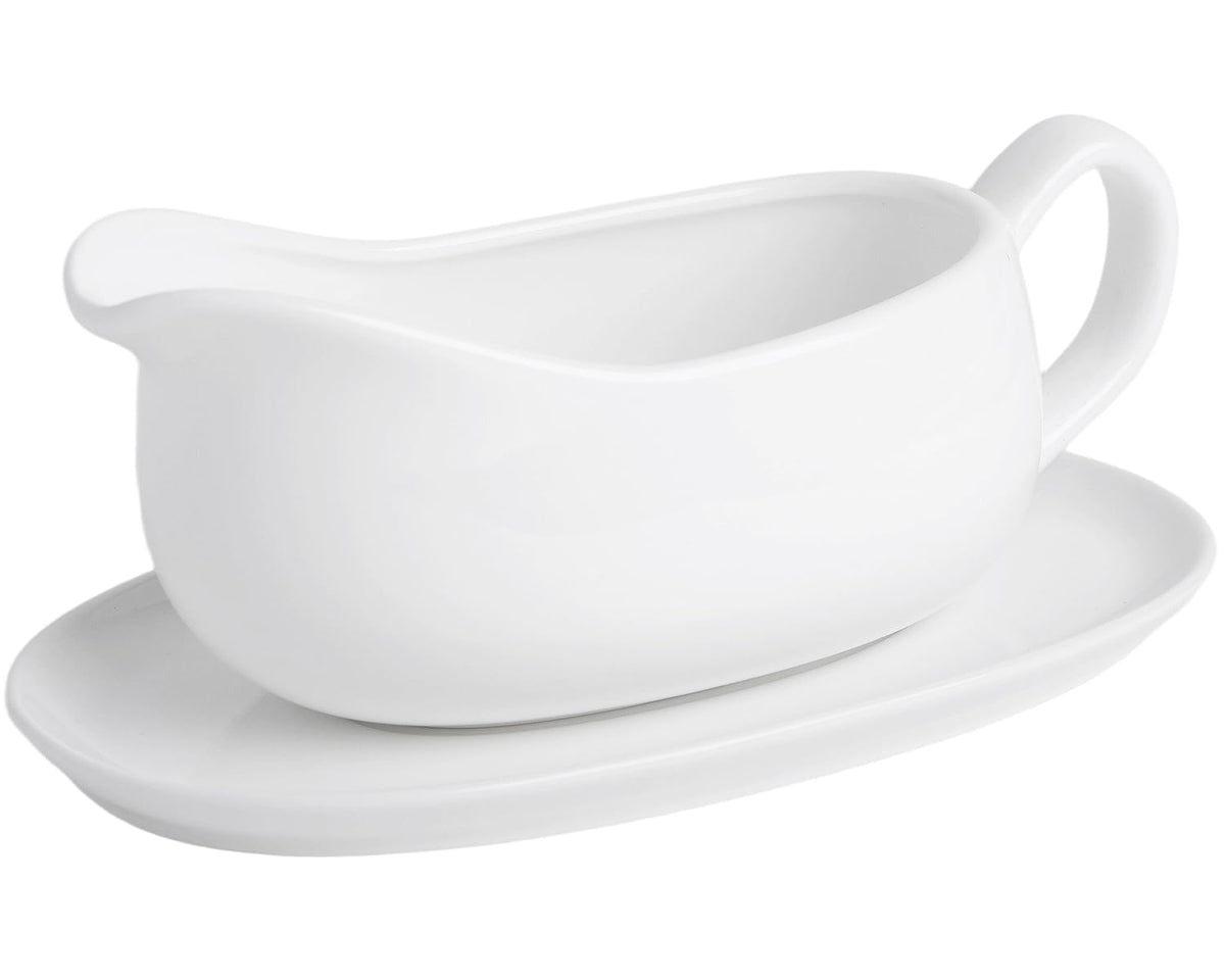 Kitchenlestar Ceramic Gravy Boat with Saucer, 17 oz, White