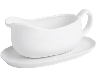 Kitchenlestar Ceramic Gravy Boat with Saucer, 17 oz, White