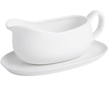 Kitchenlestar Ceramic Gravy Boat with Saucer, 17 oz, White