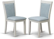 Furnifact Solid Wood Linen-Upholstered Dining Chairs Set of 2, High-Back Kitchen Chairs for Dining Table and Dining Room, Baby Blue