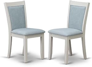Furnifact Solid Wood Linen-Upholstered Dining Chairs Set of 2, High-Back Kitchen Chairs for Dining Table and Dining Room, Baby Blue