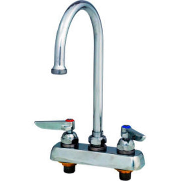 Deck Mounted Workboard Faucet with 4" Centers, 6" Swivel Gooseneck, 2.2 GPM Aerator and Lever Handles, Chrome by T&S Brass – 3"L x 3"W x 11.38"H, Brass, Chrome, Model B-1141