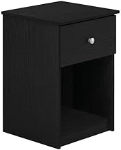 Furnifact Black Oak Nightstand with One Drawer, Elegant Wooden Design, Compact Storage Solution, Durable Wood Construction, Perfect for Bedroom Decor