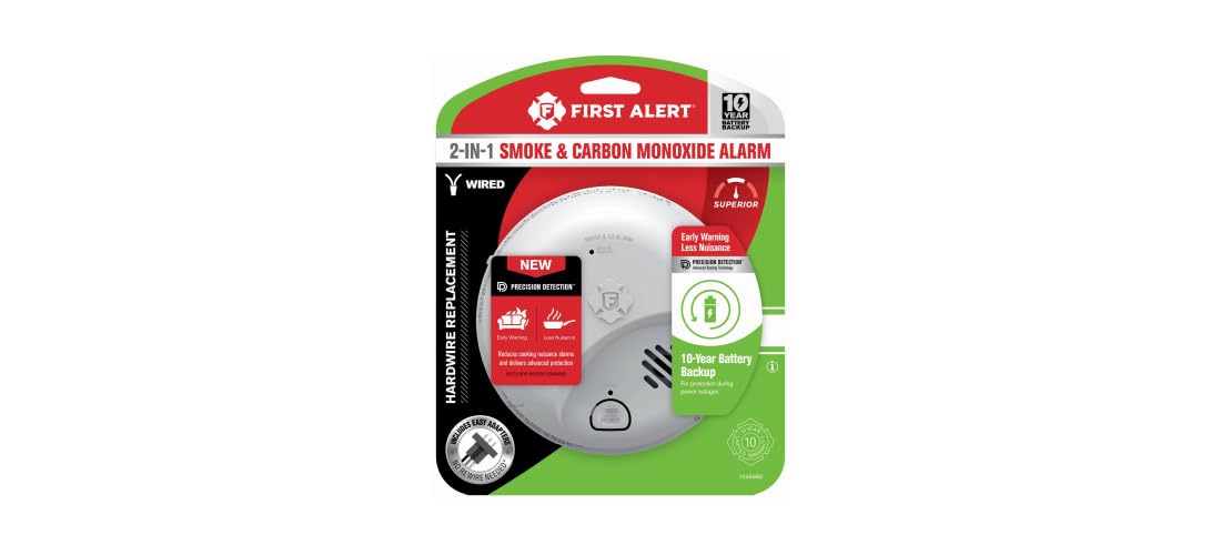 10 Year Back Up Hard-Wired w/Battery Back-Up Ionization Smoke and Carbon Monoxide Detect by First Alert – 3.70 L x 6.75 W x 8.50 H, No Color, Model 1046882