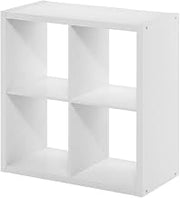White 4-Cube Open Storage Organizer, Composite Wood, Modular Shelving Unit for Living Room Bedroom Closet Playroom