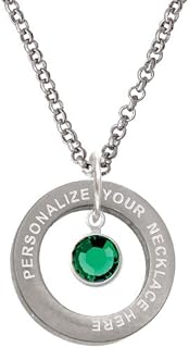 Crystal Green Channel Drop Custom Engraved Affirmation Ring Necklace