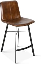 Brisbane Leather-Upholstered Counter Stool with Footrest, Mid-Century Modern Bar Chair for Kitchen Island, Brown