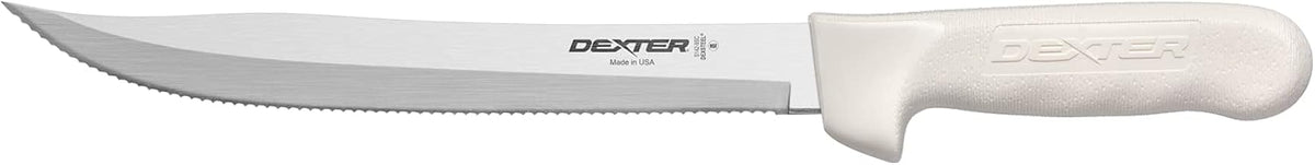 Dexter-Russell S142-9SC-PCP Sani-Safe 13563 Utility Slicer, 9" Scalloped DEXSTEEL High Carbon Blade, Textured White Polypropylene Slip Resistant Handle, Kitchen Knife for Meats and Produce