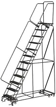 Ballymore SSFAWL-12G 12 Step 16" W Stainless Steel Fold and Store Rolling Ladder, Serrated Grating