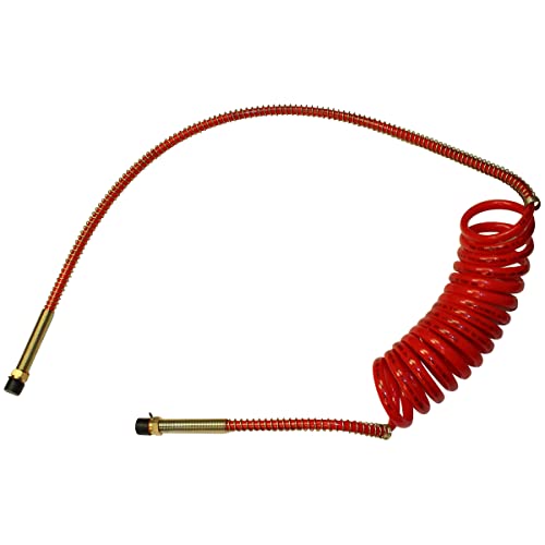 Barjan 15ft Coiled Air Line with 12in and 40in Leads for Semi Truck Universal Coiled Air Brake Hoses with Leads-Red by GLOBETECH – Model 151213R40
