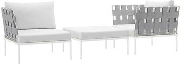 White 3 Piece Outdoor Patio Aluminum Sectional Sofa Set with Weather-Resistant Frame, Cushioned Seating, and Modern Lounge Design