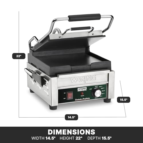 Waring Flat Cooking 9.75" Surface | 120V | Single Dial Control | Single Lid / Compact Cooking Surface Machi Electric Grills